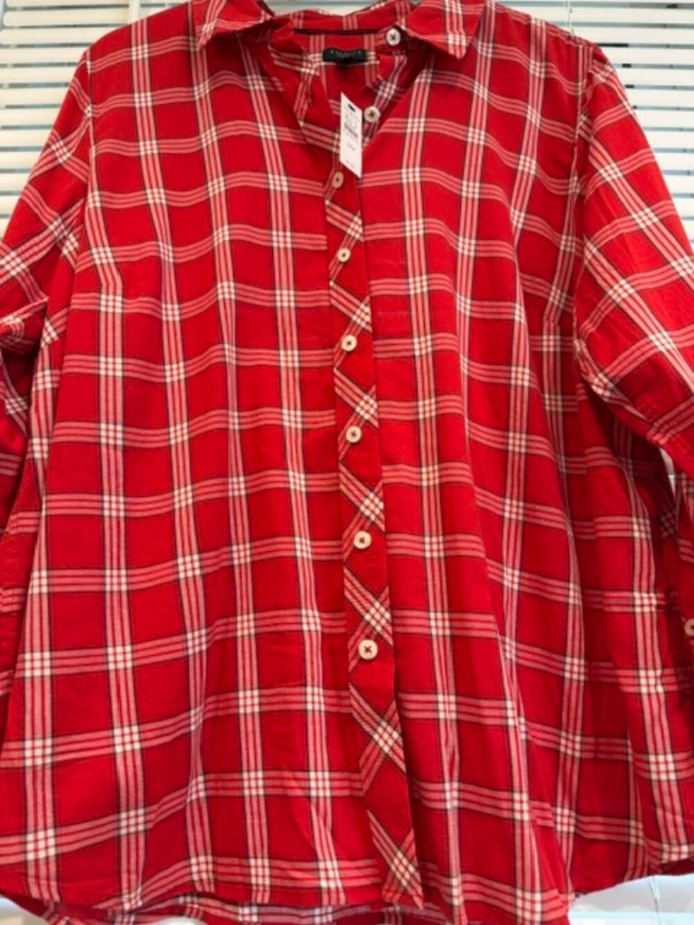 NWT Talbots Plus Petite Red Plaid Button Down Shirt 2XP Cotton Rayon